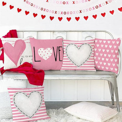 GEEORY Valentines Day Pillow Covers 20 x 20 inch Set of 4 for Valentines Decor Pink White Stripes Dots Love Heart Throw Pillows Decorative Cushion Cases Valentine Decorations G193-20