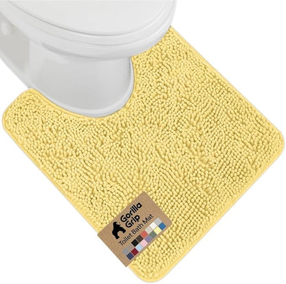 GORILLA GRIP Plush Absorbent Shaggy Chenille Bath Rug Mat for Oval Toilet Base with Rubber Backing, Machine Washable Rugs, Soft Microfiber Contour Mats for Toilets, Bathroom Decor, Yellow