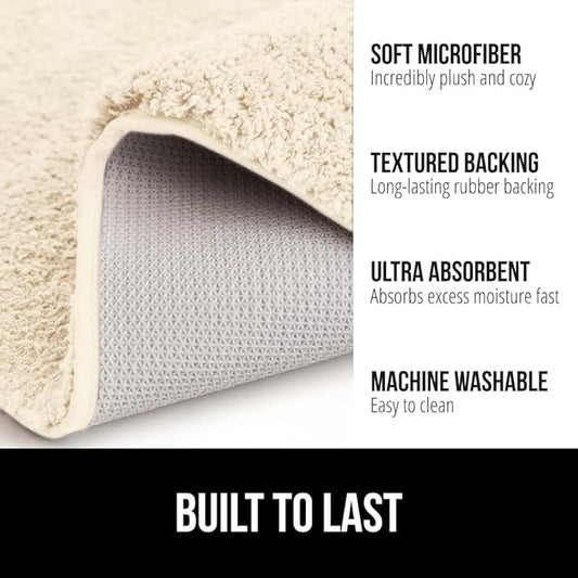 GORILLA GRIP Bathroom Rugs, 30x20, Ultra Soft Absorbent Mat, Thick Plush Bath Rug, Machine Washable, Microfiber Quick Dry, Mats for Shower, Bathtub and Floor, Home Decor Accessories, Ivory