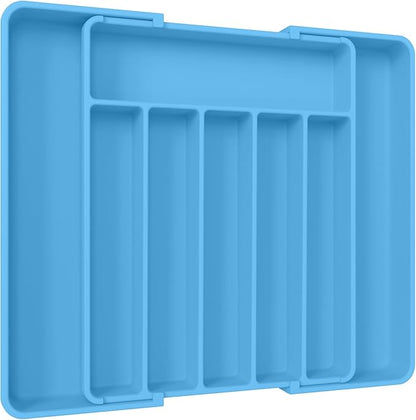 Aujen Silverware Organizer - Expandable Kitchen Drawer Organizer, Adjustable Utensil Organizer, Cutlery Tray for Forks, Knives, Multipurpose Kitchen Organizers and Storage Solution, Dark Blue, Large