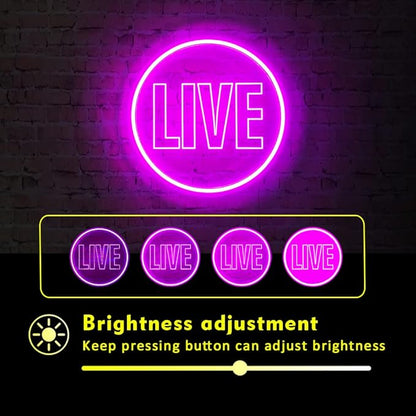 Live Neon Lights Sign, USB Powered Live On Air Led Neon Wall Art Sign, Dimmable Wall Décor Round Live Streaming Neon Night Light LED Sign for Streamer, Gamer, Game Room Decoration (Pink)