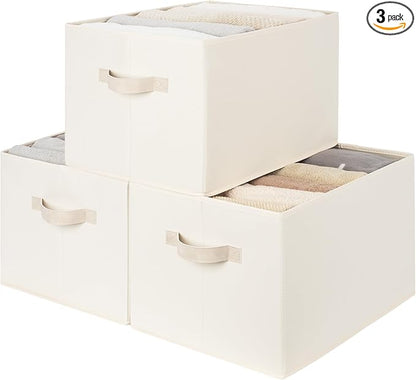 StorageWorks Fabric Closet Organizers and Storage Bin, Foldable Shelf Baskets for Organization and Storage, Beige, 3-Pack, Extra Large