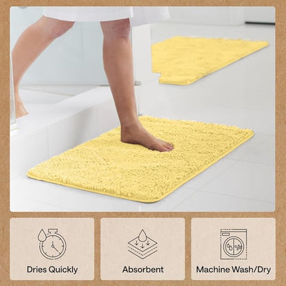 GORILLA GRIP Bath Rug Mat 30x20, Thick Soft Absorbent Chenille, Quick Dry Microfiber Mats, Rubber Backing Washable Shower Floor Rugs, US Designed Bathroom Bathmat Home Decor Accessories, Yellow