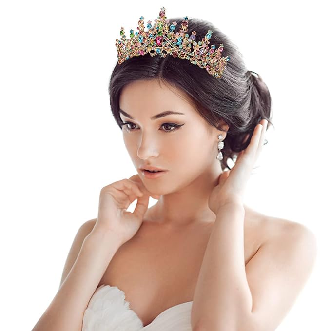TOBATOBA Tiaras for Women, Multicolor Tiara Gold Crowns for Women, Wedding Tiara for Bride Queen Crown, Royal Princess Quinceanera Headpieces for Birthday Prom Pageant Halloween Cosplay Accessories