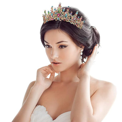 TOBATOBA Tiaras for Women, Multicolor Tiara Gold Crowns for Women, Wedding Tiara for Bride Queen Crown, Royal Princess Quinceanera Headpieces for Birthday Prom Pageant Halloween Cosplay Accessories