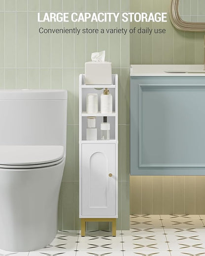Bathroom Storage Cabinet, Small Corner Floor Cabinet with Door and Shelves, Narrow Toilet Paper Holder, Bathroom Organizer with Adjustable Shelf, for Small Spaces, White BC08203X