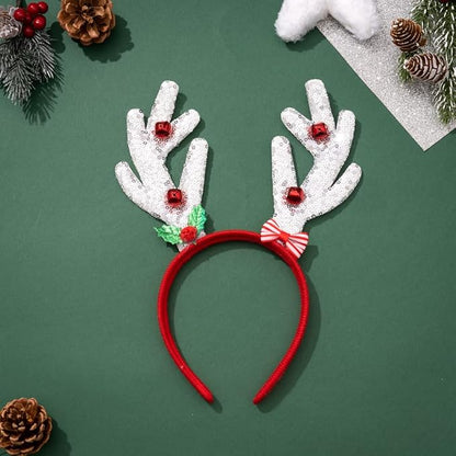 Madison Tyler Christmas Silver Reindeer Antlers with Mistletoe and Jingle Bells Headband | Cute Soft Headbands for Christmas Party | Holiday Gifts for Women