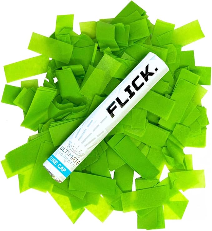 Ultimate Confetti Flick Stick Launchers - Handheld 6" Confetti-Launcher Wand, Flick to Launch Biodegradable Tissue Confetti (Green, 8 Confeti Launcher Tubes, 2 Handful of Confettis per Wand, 1.5oz)