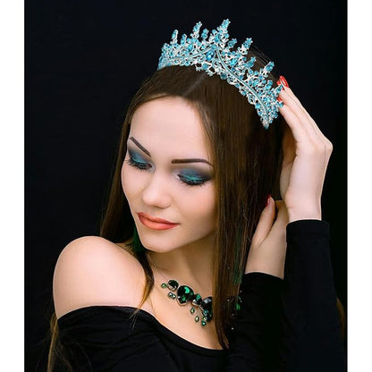 TOBATOBA Sky Blue Tiara Crowns Royal Queen Crown Crystal Wedding Tiaras for Women Princess Rhinestone Crown Wedding Tiaras for Bride Halloween Crowns for Women Quinceanera Headpieces for Prom Party