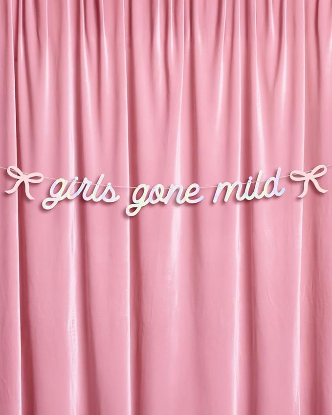 xo, Fetti Girls Gone Mild Banner - Iridescent Foil | 6 Ft. | Bow Bachelorette Decorations, Birthday Party Sign, Coquette Graduation Background, Bach Supplies