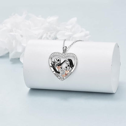 LILALO Christmas Gifts Nightmare Necklace Sterling Silver Abalone Shell Crystal Jack and Sally Necklace Jack Skellington Skull Jewelry Skull Necklaces for Women