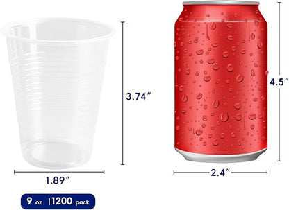 JOLLY CHEF 𝟏𝟐𝟎𝟎 𝐏𝐚𝐜𝐤 9 oz Clear Plastic Cups,9 Ounce Small Disposable Cups, Cold Party Drinking Tumblers for Tasting, Drinking and Party