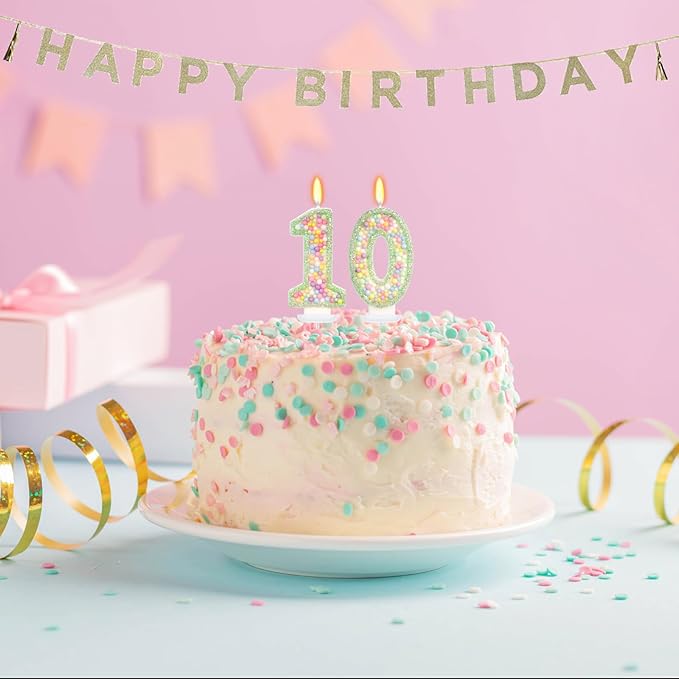 Green Birthday Candles - Number 10 Candle, Colorful Macaron Candles, 10 Birthday Decorations for Boys Girls, Green Cake Decorations, Theme Party Supplies