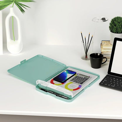 Piasoenc Clipboard with Storage, 8.5 x 11 Organization Box with Pen Holder and A4 Legal Paper Folder, Folio & Side-Opening, Low Profile Clip,for Nurses,Teachers, Size 14 x 9.6 x 1.2 in, Teal