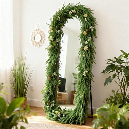 9 FT Artificial Norfolk Pine Garland, Real Touch Dense Faux Greenery Garland for Mantle, Table, Wall, Indoor & Outdoor Christmas Decorations, Christmas Garland