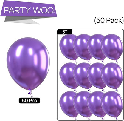 PartyWoo Metallic Purple Balloons 50 pcs 5 Inch Small Mini Chrome Purple Latex Balloons for Mardi Gras Graduation Wedding Baby Shower Anniversary Birthday Party Decorations Purple-G105