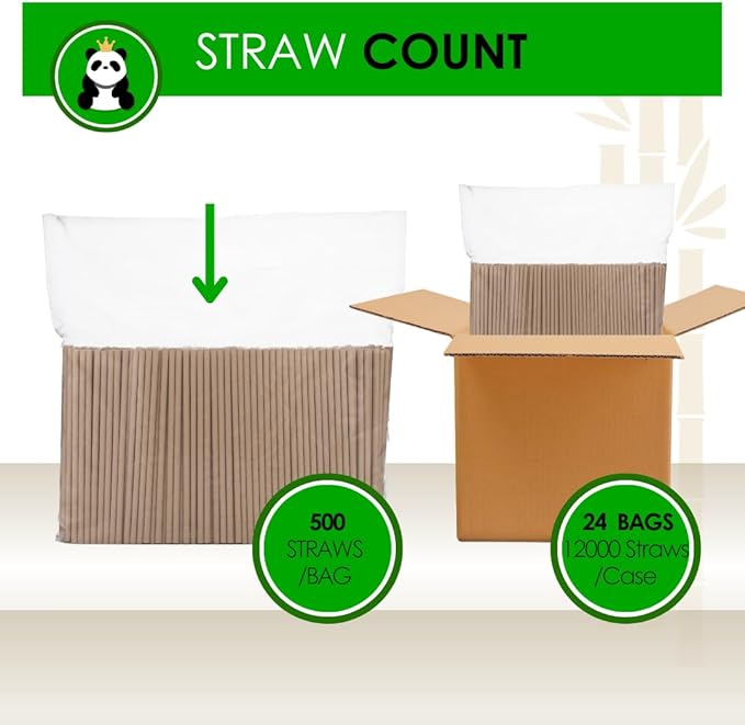 PandaBoard Compostable Bamboo Cocktail Straws - 4mm, Unwrapped, 500 Count Bag