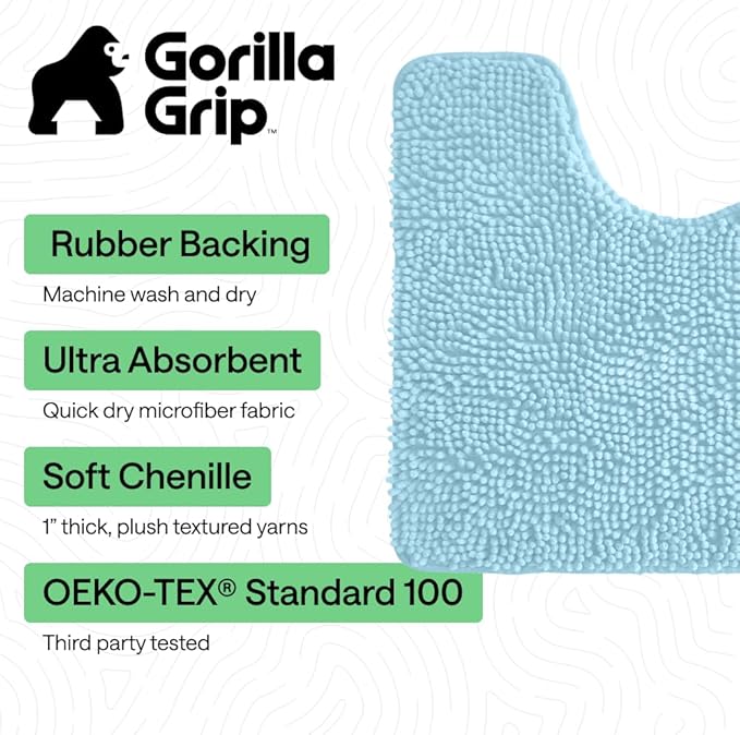 GORILLA GRIP Bathroom Rug Sets, Soft Chenille 2 Piece Area Rugs Set, Toilet Base Mat and 30x20 Carpet, Absorbent Microfiber Washable Mats Dry Quickly, Home Décor and Bath Room Accessories, Sky