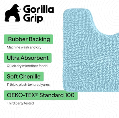 GORILLA GRIP Bathroom Rug Sets, Soft Chenille 2 Piece Area Rugs Set, Toilet Base Mat and 30x20 Carpet, Absorbent Microfiber Washable Mats Dry Quickly, Home Décor and Bath Room Accessories, Sky