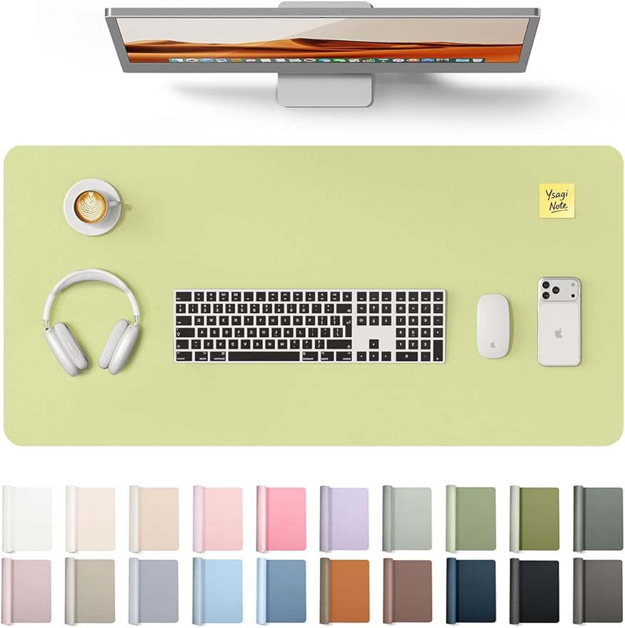 YSAGi Leather Desk Protector, Office Mat, Large Mouse Mat, Non-Slip PU Leather Blotter, Laptop Desk Mat, Waterproof Writing Pad for Office and Home (Peak Green, 31.5" x 15.8")