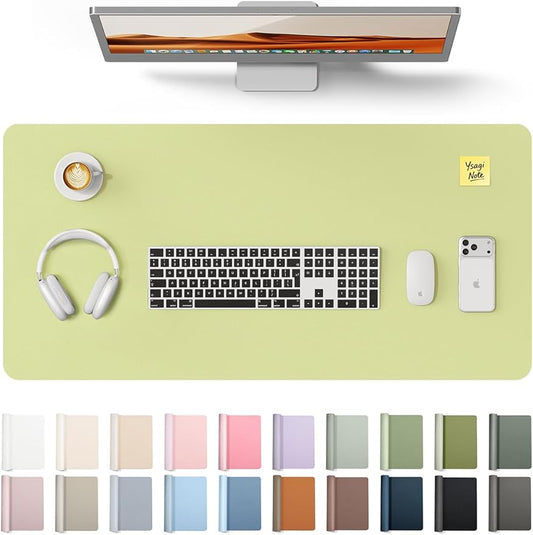 YSAGi Leather Desk Protector, Office Mat, Large Mouse Mat, Non-Slip PU Leather Blotter, Laptop Desk Mat, Waterproof Writing Pad for Office and Home (Peak Green, 31.5" x 15.8")