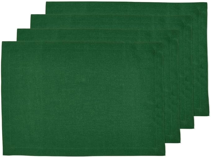 Solino Home Linen Cloth Placemats Set of 4 - 100% Pure Linen Pine Green Placemats 14 x 19 Inch for Fall, Autumn, Christmas, New Year - Fete