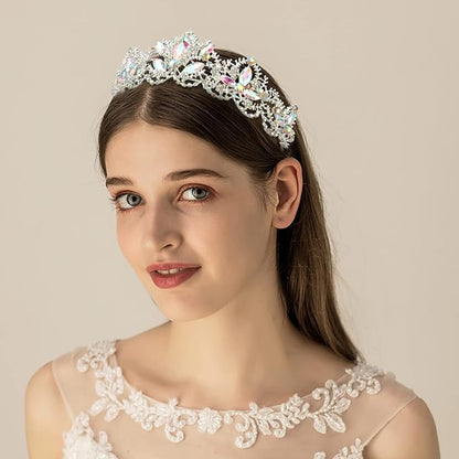 Silver Tiaras for Women Crystal Crowns for Girls Aurora Borealis Wedding Bridal Princess Prom Party Queen Hair Accessories for Birthday Halloween Bride Bridesmaids Photography Quinceanera