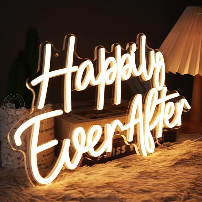 SYLHOME Happily Ever After LED Neon Light Sign Wedding Party Birthday Neon Art Wall Sign Decor USB Bedroom Home Pub Decor Valentine's Day Night Light 5V Warm White 15.75"X9.2"