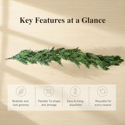 9ft Christmas Real Touch Garlands with Withered Branches,Suitable for Gifting,Artificial Cedar Pine Garland for Christmas Decorations Home Indoor Stairs Table Fireplace Outdoor Holiday
