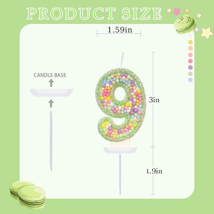 Birthday Candles - Number 9 Candle, Colorful Macaron Candles for Boys/Girls, Green Cake Decorations, Dinosaur Themed Party Supplies