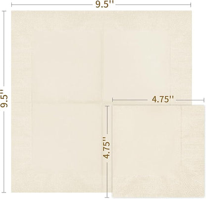 Cocktail Napkins - 600 Count 2-Ply Cream Napkins Disposable, 4.75 x 4.75 Inch Folded Paper Napkins Bulk Beverage Napkins for Dinner Wedding Bar Party and Everyday Use