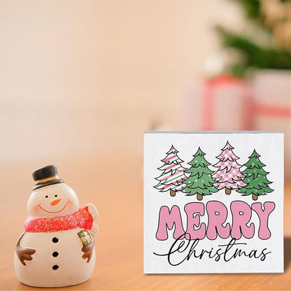 Pink Merry Christmas Decorations for Home Christmas Decor for Living room Merry Xmas Decorations for Office Table 5 x 5 Inches