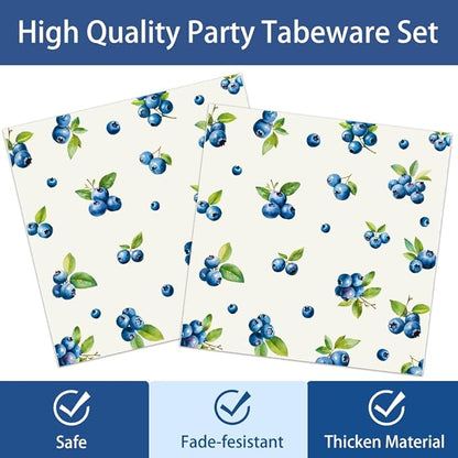 140CPS Blueberry Paper Party Supplies, Disposable Paper Blueberries Fruit Dessert Tableware Set,For Blue Berry Fruits Summer Spring Birthday Tea Party Bridal & Baby Shower Tableware