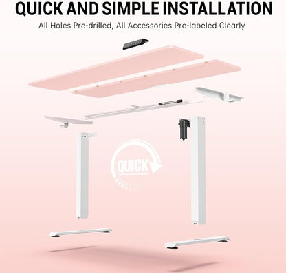 Veken 55 Inch Large Electric Standing Desk, 4 Memory Heights Adjustable,Sit to Stand Up, Work Home Office Computer Table for Study, Walking Pad, Writing, and Games, Wooden Desktop Desks, Pink