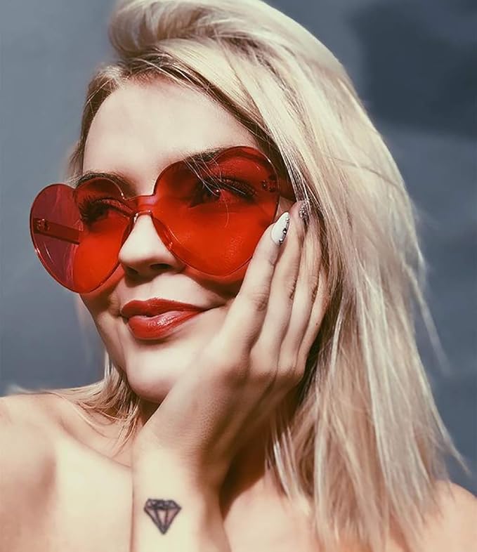 SUNOVELTIES 18 Heart Shape Rimless Sunglasses Transparent Candy Color Party Glasses Colored Eyewear for Women