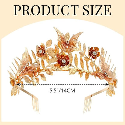 JONKY Greek Goddess Crown Gold Butterfly Headpiece Bridal Headband for Women