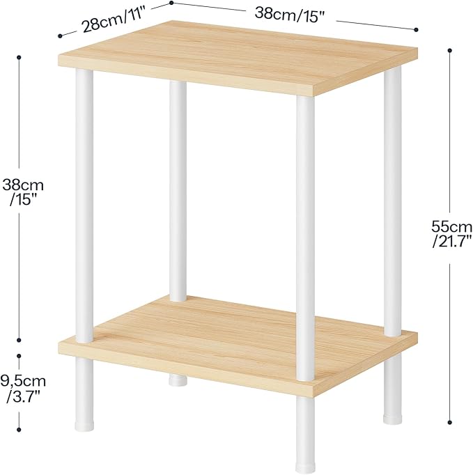 HOOBRO End Tables Set of 2, Small Side Table, Nightstand with 2-Layer Storage Shelves, Sofa Table for Small Spaces, Living Room, Bedroom, Stable Frame, Easy Assembly, Natural and White WN09BZP201