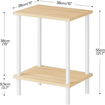 HOOBRO End Table, Small Side Table, Nightstand with 2-Layer Storage Shelves, Sofa Table for Small Spaces, Living Room, Bedroom, Stable Frame, Easy Assembly, Natural and White WN09BZ01