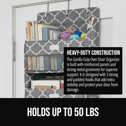 GORILLA GRIP Over The Door Organizer Storage, 5 Deep Hanging Shelves, Holds 50lbs, Closet Organizers Shelf for Bedroom, Shoes, Bathroom, Nursery, Dorm Essentials, 58x15 Inches, Quatrefoil