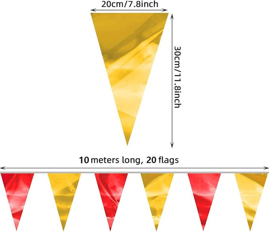 130FT Red Gold Glitter Triangle Pennant Banner Flag Metallic Bunting Fabric Garland for Christmas Graduation Anniversary Birthday Engagement Wedding Anniversary Casino Party Decorations Decor