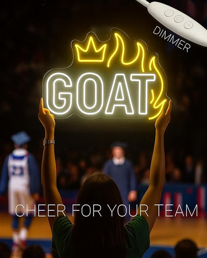 GOAT Neon Sign LED Wall Light, 17×11.8 Inches Dimmable USB Powered Cheer Sign Decor for Gym, Bedroom, Game Room, Man Cave, Sports Fan Gift