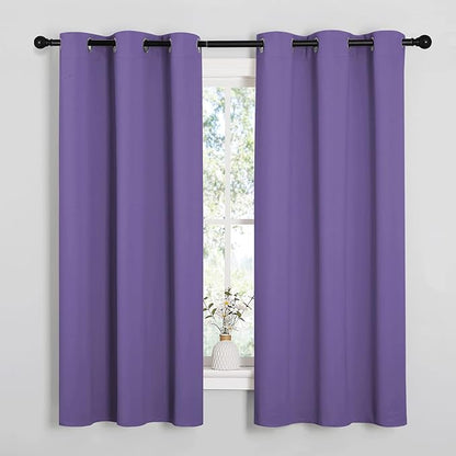 NICETOWN Lilac Purple Room Darkening Curtains for Kitchen, Window Treatment Thermal Insulated Solid Grommet Room Darkening Curtains/Drapes for Bedroom (Set of 2, 42 inches Wide by 68 inches Long)