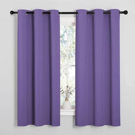 NICETOWN Lilac Purple Room Darkening Curtains for Kitchen, Window Treatment Thermal Insulated Solid Grommet Room Darkening Curtains/Drapes for Bedroom (Set of 2, 42 inches Wide by 68 inches Long)