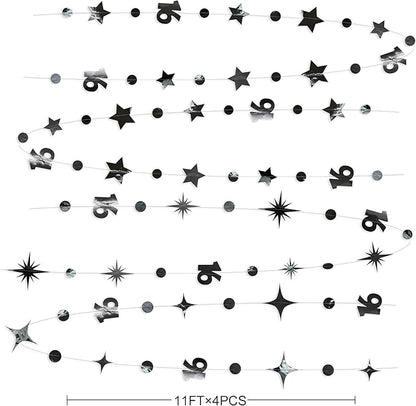Black Number 16 Circle Dot Twinkle Star Garland Metallic Streamer Bunting Banner Backdrop Decorations for Girls Happy 16th Birthday Sweet Sixteen 16th Anniversary Cheers to 16 Years Party Decor