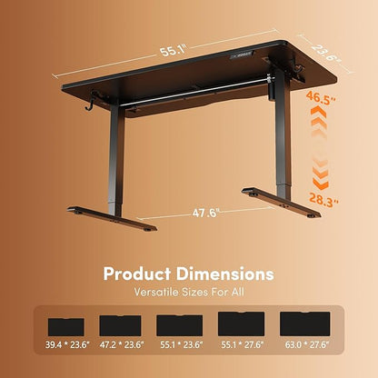 FEZIBO 55 x 24 Inchs Electric Standing Desk, Height Adjustable, Sit Stand Up, Computer Office Desk with Splice Board, Black Frame/Black Top