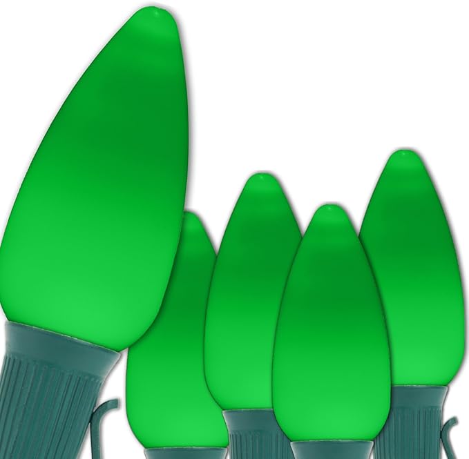 Wintergreen Lighting C9 OptiCore LED Commercial Outdoor Christmas Lights – Heavy Duty Christmas String Lights; Green Wire (25 Lights, 25 ft, Green Smooth/Opaque)