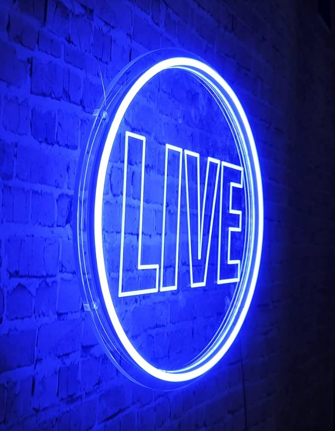 NOXTROND Live Neon Lights Sign, USB Powered Live On Air Led Light, Dimmable Wall Décor Round Live Streaming Neon Night Light LED Sign for Streamer, Gamer, Game Room, Studio Decor (Blue)