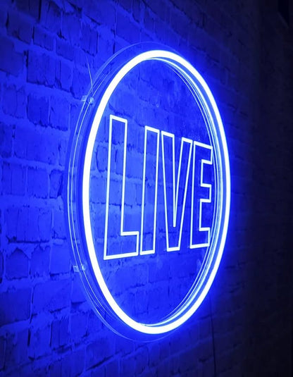 NOXTROND Live Neon Lights Sign, USB Powered Live On Air Led Light, Dimmable Wall Décor Round Live Streaming Neon Night Light LED Sign for Streamer, Gamer, Game Room, Studio Decor (Blue)