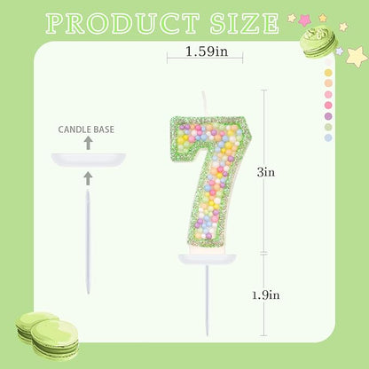 Birthday Candles - Number 7 Candle, Colorful Macaron Candles for Boys/Girls, Green Cake Decorations, Dinosaur Themed Party Supplies