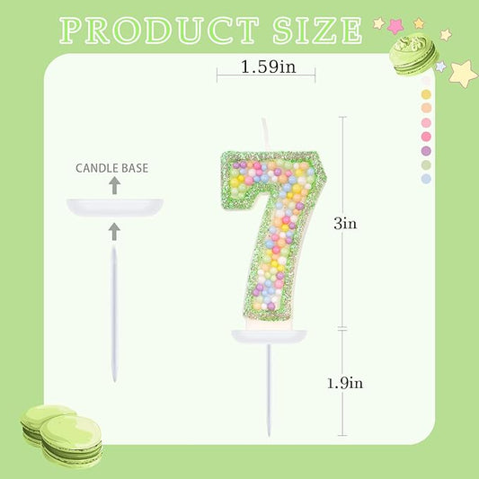 Birthday Candles - Number 7 Candle, Colorful Macaron Candles for Boys/Girls, Green Cake Decorations, Dinosaur Themed Party Supplies